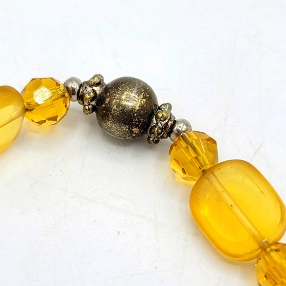 Silver and Amber Colored Faceted Glass Bead 5" Necklace Extender Vintage - Picture 4 of 7